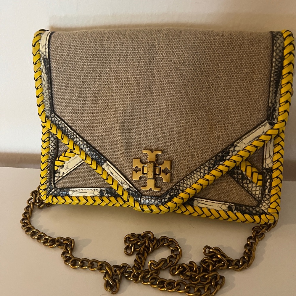 Tory Burch Tan and Yellow Envelope Bag